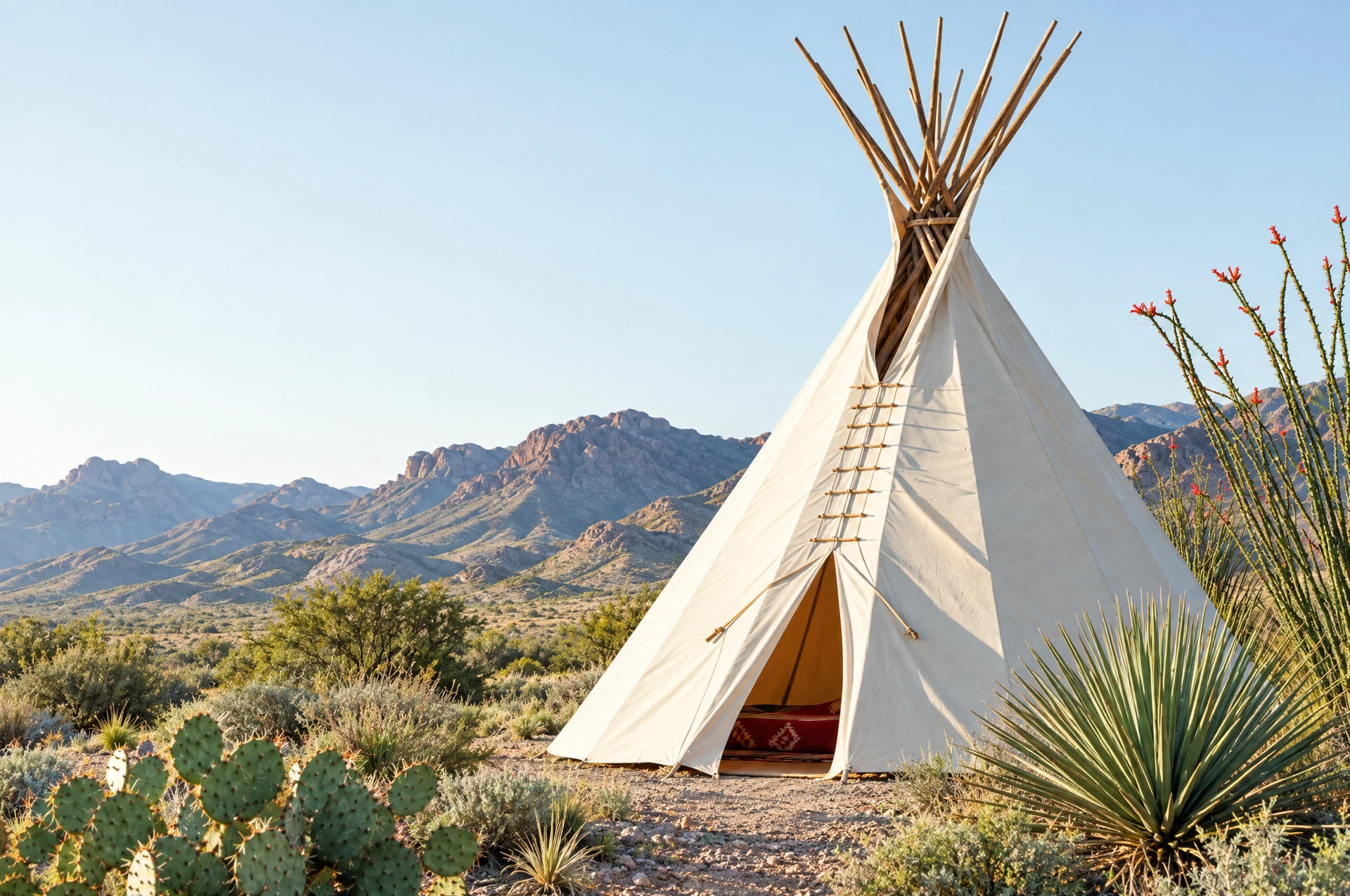 Concept of a canvas tipi in the Chihuahuan Desert